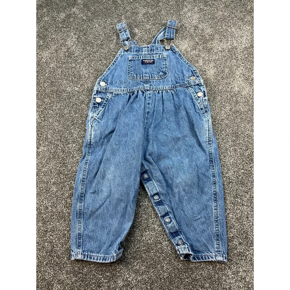 OshKosh Bgosh Vintage Style Denim Overalls Medium Wash Snap Inseam Kids 2T